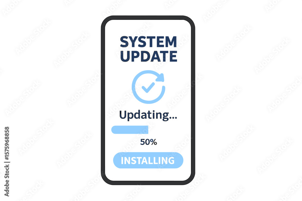 Poster system update progress bar on smartphone screen. software update installation process. downloading i