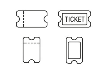 Ticket Icon Collection. Set of 4 Thin Linear Ticket and Coupon Symbols. Minimalist Outline Pictograms for Website, Mobile App, Event Admission, Voucher, Raffle, Cinema, Concert, Template Design