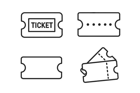 Ticket Icon Set, Linear Ticket Outline, Coupon Voucher Symbol, Minimalist Vector Collection for Website, Mobile App, Event Pass, Raffle, Admission, Template Design