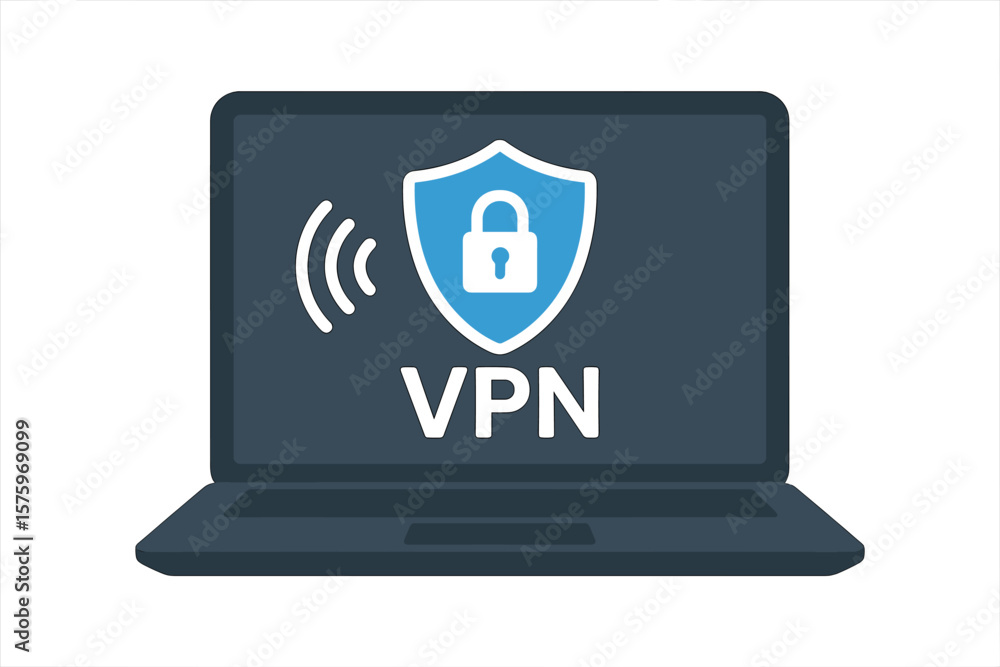 Aufkleber vpn service secure connection on laptop. virtual private network, cybersecurity, encrypted web traff