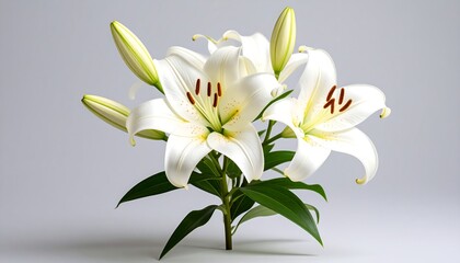 Fototapeta premium Elegant white lilies on gray