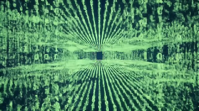 Streaming Binary Code Animation Moving Through Data Tunnel
