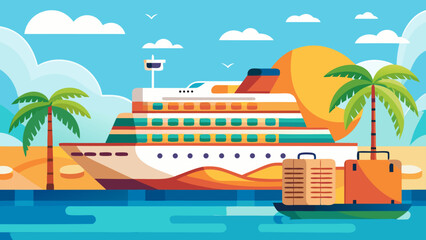 Obraz premium 27 Cruise Ship With Suitcase Placed On Deck Sum