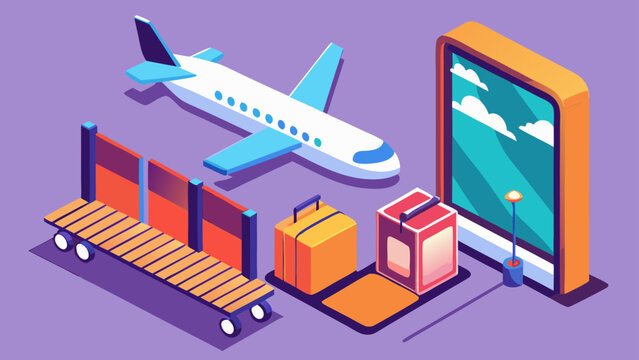 Modern Isometric Suitcase Standing Beside Airpl