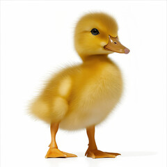 Yellow duckling stands on its feet with a fluffy appearance