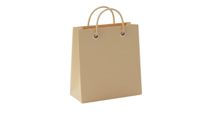 Beige paper shopping bag with handles isolated PNG with Transparent Background