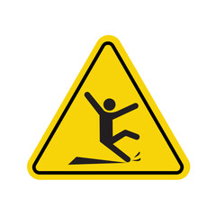 Slip hazard warning sign, yellow triangular caution symbol, wet floor alert for safety awareness