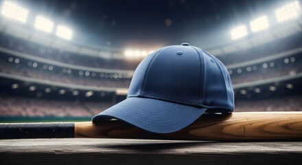 Minimal Baseball Cap on Bat with Field in the Background