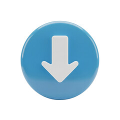 Blue download button with white arrow isolated PNG with Transparent Background