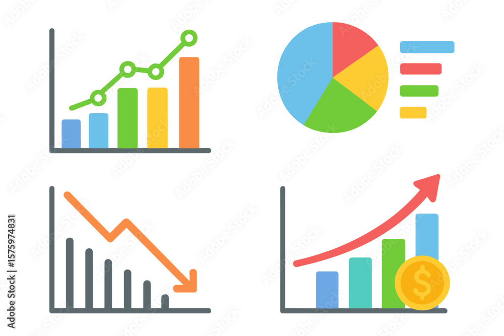 Poster business data charts and finance graph icons set. infographic elements for data visualization. stati