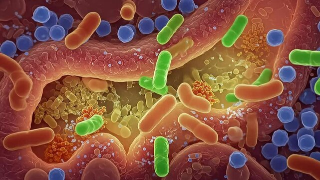 Microscopic view of diverse bacteria and microorganisms