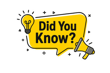 Did you know question in speech bubble with light bulb idea and megaphone. Vector banner for interesting fact, business, marketing, advertising. Quiz or trivia concept design.