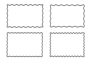Set of wavy border frames for decoration. Scalloped edge for rectangle labels and tags. Decorative vintage postage stamp shape. Hand drawn simple line art. Doodle sketch.