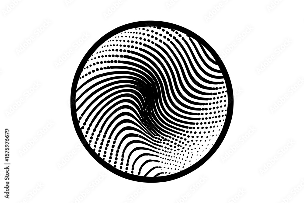 Poster halftone wave lines in circle frame. modern abstract geometric shape. spiral futuristic technology b
