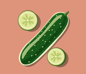 Vector image of juicy cucumber in flat style. Image of  vegetable cucumber on isolated background.
