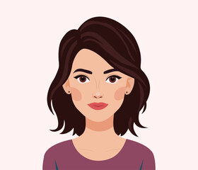Vector image  girl with dark hair. Portrait  young woman in  flat style. Image on isolated background.
