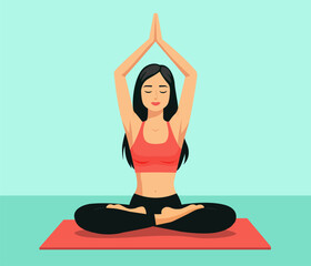 Vector illustration of a girl practicing yoga. Meditation and asanas.