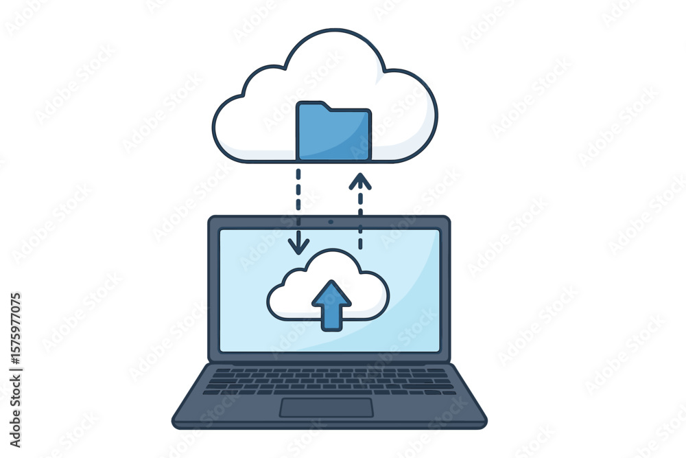 Poster cloud computing concept. laptop with cloud storage. data exchange and information transfer. uploadin
