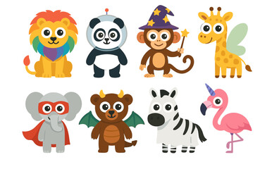 Obraz premium Colorful cartoon zoo animals: fantasy creatures bringing whimsy and fun