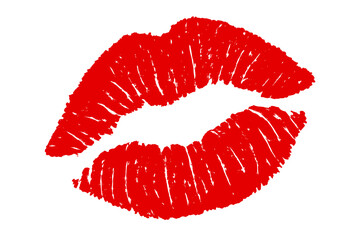 Red lipstick kiss mark vector illustration. Sexy lip print isolated on white background. Symbol of love, passion, romance for Valentine's day. Beauty and makeup concept design.