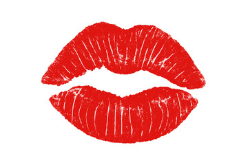 Red lipstick kiss print. Vector kiss mark. Sexy female lips imprint. Symbol of love, passion, romance. Valentine's day design element. Beauty, makeup, cosmetic concept.