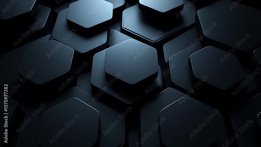 Poster hexagonal tiles: abstract 3d rendering with shadow and light, dark hexagon pattern: modern texture d