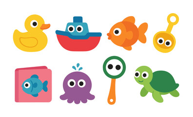 Obraz premium Colorful cartoon sea creatures and toys for kids' educational activities