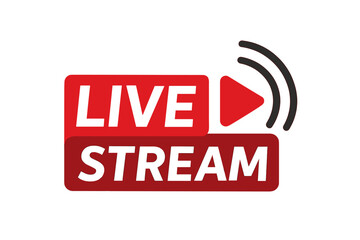 Live stream symbol. Online streaming icon. Vector design element with play button for broadcasting, tv, news, sport, radio. Live video stream emblem for online show.