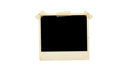 Instant photo with blank space secured by tape isolated PNG with Transparent Background