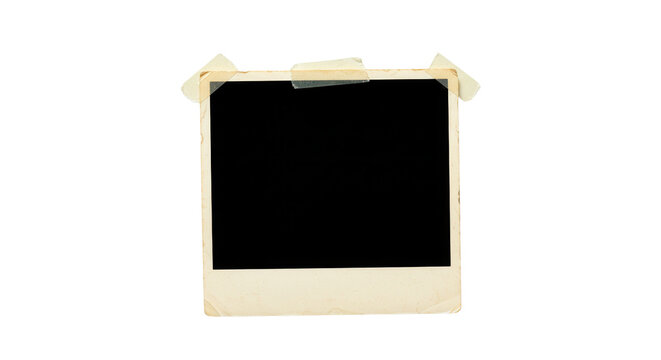 Instant photo with blank space secured by tape isolated PNG with Transparent Background