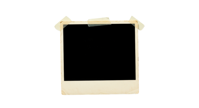 Instant photo with blank space secured by tape isolated PNG with Transparent Background