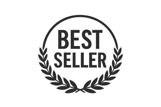 Best seller badge with laurel wreath. Bestseller icon design. Top seller stamp or seal for product label. Winner award logo. Retail promotion symbol for quality guarantee.