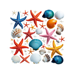 Vibrant Collection of Seashells and Starfish on Transparent Background