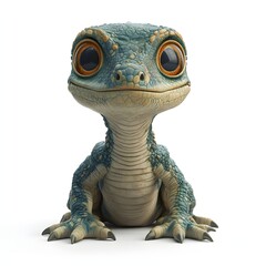 A charming cartoon lizard with big, expressive eyes and a playful smile. Its unique blue and beige scales, pancake-like belly, and isolated pose make it extra cute. d