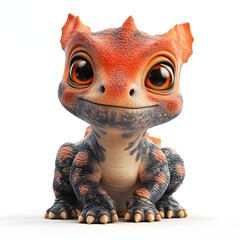 Charming cartoon baby dinosaur with big orange eyes, isolated on white. Adorable and whimsical, perfect for children's designs. Baby dinosaur isolated on a white background.