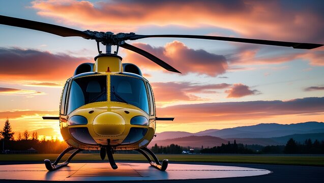 a helicopter standing still on a helipad
