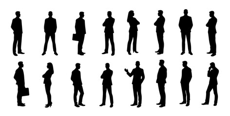 Silhouettes Group of Corporate Workers in Standing Poses with Minimalist Business Design