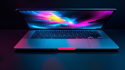 a laptop with colorful, abstract light emanating