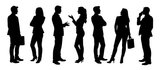 Professional Business Silhouette Illustration Featuring a Group of Corporate People in Various Confident Standing Poses