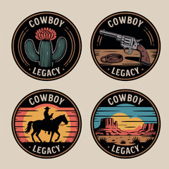 Cowboy Legacy Vintage Western Illustrations – Cactus, Gun, Horse, Desert