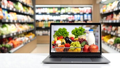 Laptop displaying a grocery store image