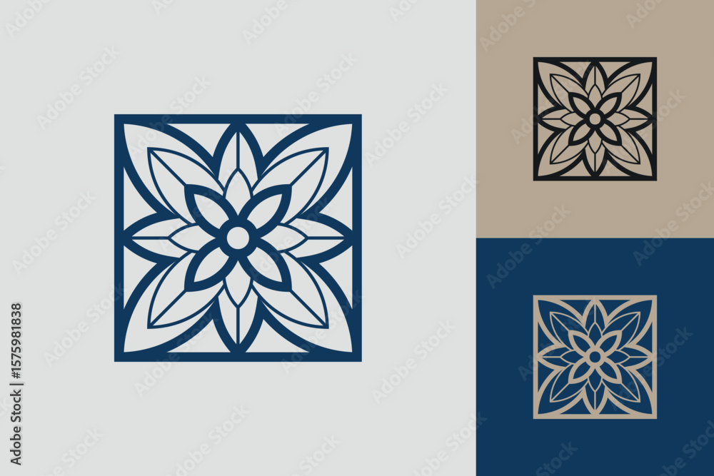 Fototapete Geometric square logo icon. Square concept vector design with minimalistic linear style