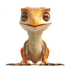 A charming, cartoon dinosaur with bright orange scales and a friendly expression, isolated on white. Perfect for children's books or cute designs. Baby dinosaur isolated on a white background