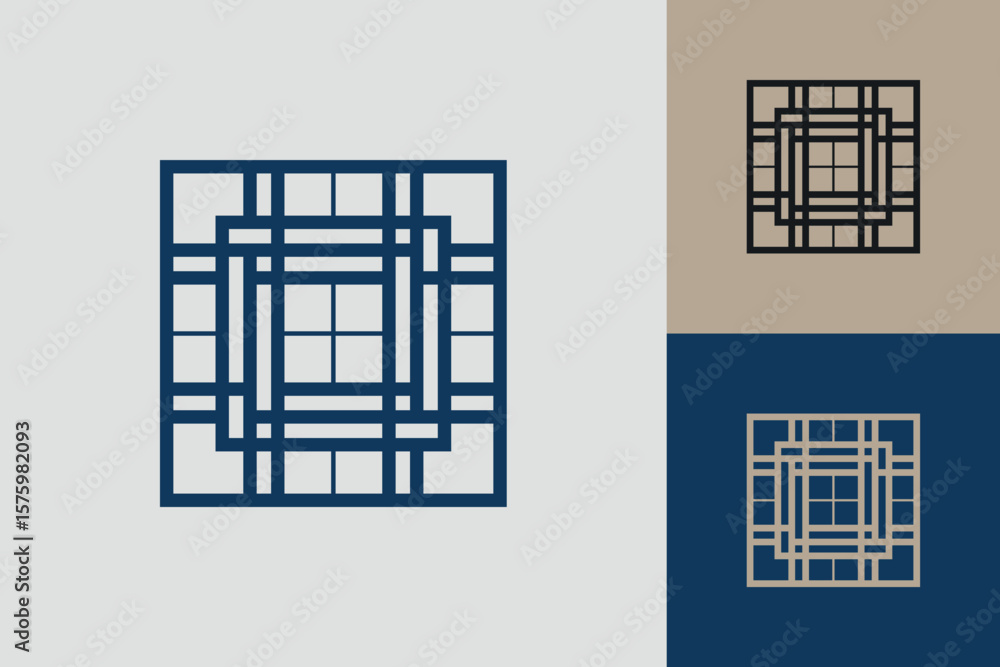 Poster geometric square logo icon. square concept vector design with minimalistic linear style