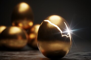 Obraz premium Golden Egg With a Bright Crack Signifying Wealth and Hidden Opportunities