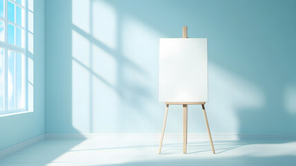 Blank Canvas on an Easel in a Bright Room with Natural Light from a Large Window
