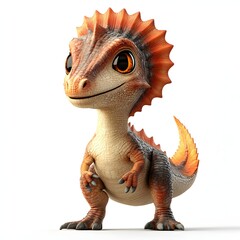 A charming cartoon Dilophosaurus with a playful frill and endearing expression. Its warm colors and friendly face make it perfect for children's illustrations. 