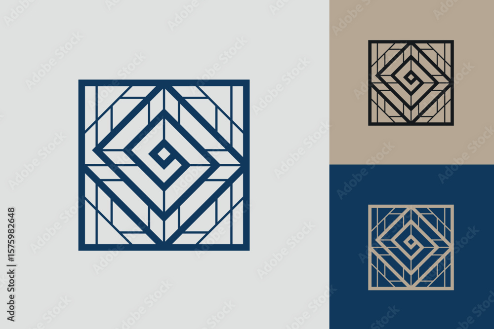 Fototapete Geometric square logo icon. Square concept vector design with minimalistic linear style