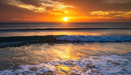 Golden sunset over ocean waves (2)