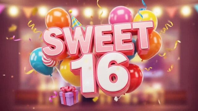Sweet 16 in Party Style with Colorful Decoration Celebration Theme Wall Background
